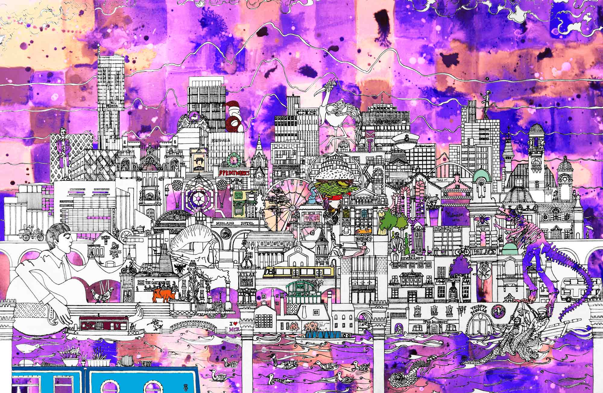 Manchester Skyline Purple